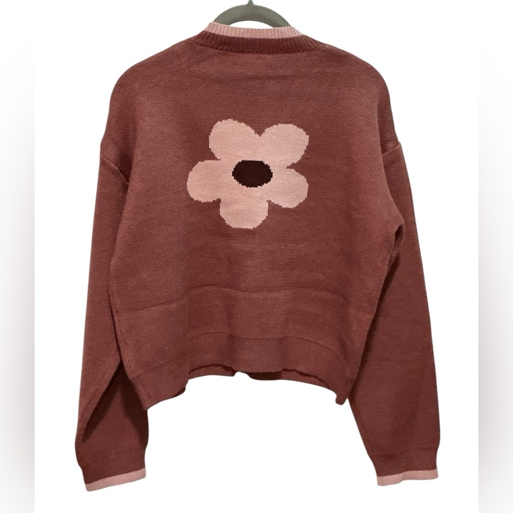 HEM & THREAD Flower Boxy Cardigan L 22” p2p Terra Rose $50 Retail NWT - Picture 11 of 13